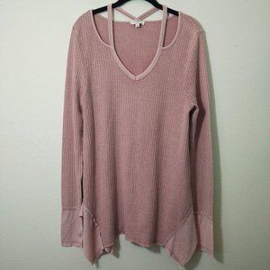 Umgee Pink Waffle Knit Thermal CutoutTop S